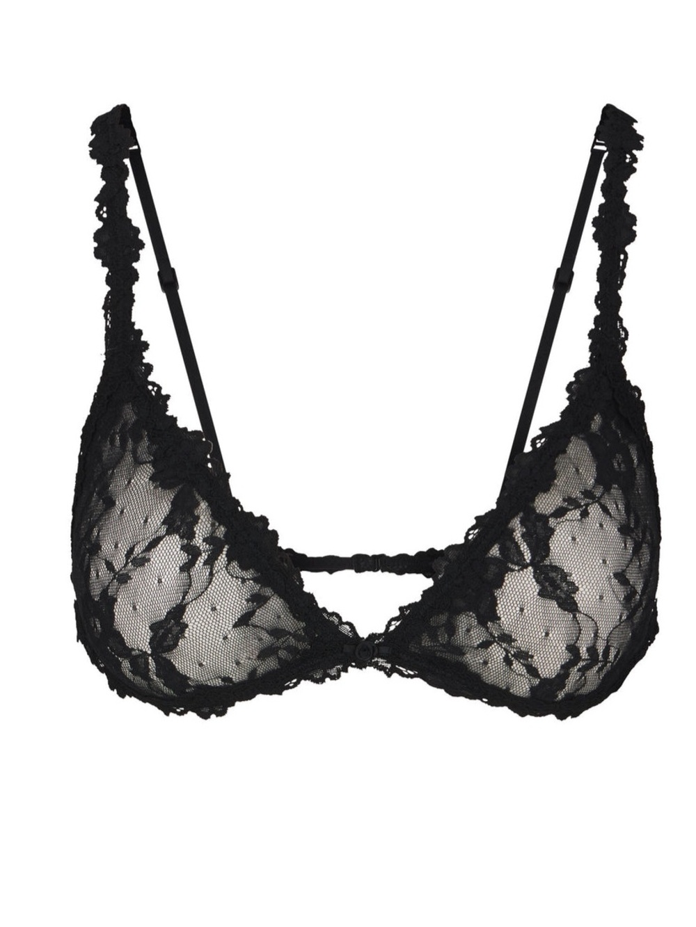 SKIMS Stretch Lace Triangle Wireless Bralette in Soot Black size Small